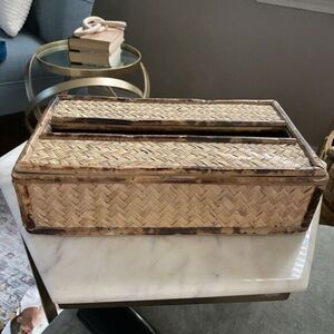 Vintage Bamboo & Rattan Tissue Box Holder Cover Neutral